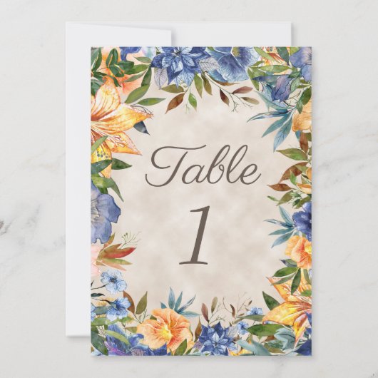 Carte Elégante table de Mariage Floral Orange Bleu (Dos)