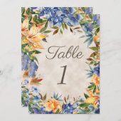 Carte Elégante table de Mariage Floral Orange Bleu (Devant / Derrière)