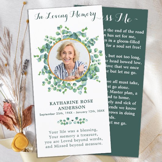 Carte Élégante verdure Mémorial Photo Prière funéraire
