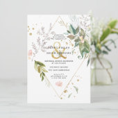 Carte Élégante verdure or mariage fiançailles fête (Debout devant)