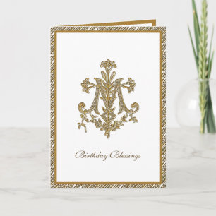 Carte Élégante Vierge Religieuse Marie Gold Floral Card