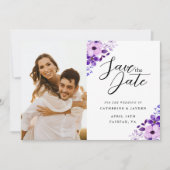 Carte Élégante Violet Amour Plat Enregistrer La Da (Devant)