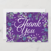 Carte Élégante violet Merci floral blanc Calligraphie (Devant)