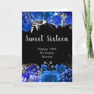 Carte Élégantes fleurs bleues et argent pour un Sweet Si