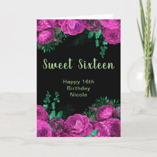 Carte Élégantes fleurs rose chaud pour Sweet Sixteen