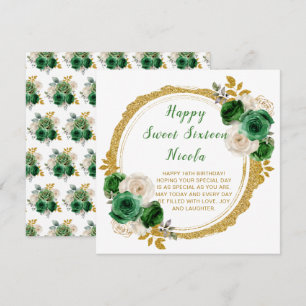Carte Élégantes fleurs vert foncé et or pour un Sweet Si
