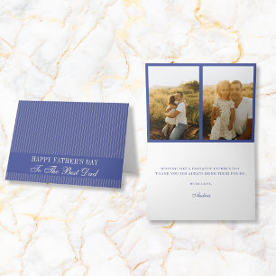 Carte Élégantes Rayures Bleues Classiques 2 Photo Fête d