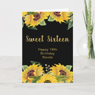 Carte Élégants tournesols et feuillage Sweet Sixteen