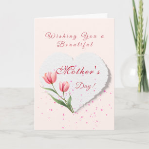 Carte Élégants Tulipes Roses & Cœur en Papier pour la Fê