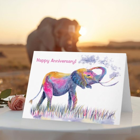 Carte Élément aquarelle éléphant Joyeux Anniversaire