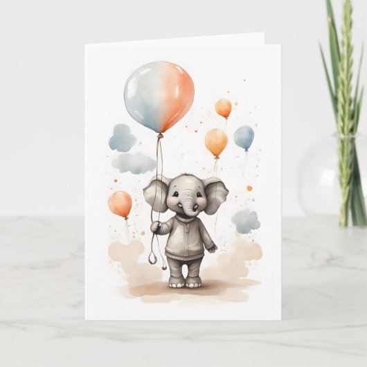 Carte Élément de décoration aquarelle éléphant rouge bal (Devant)