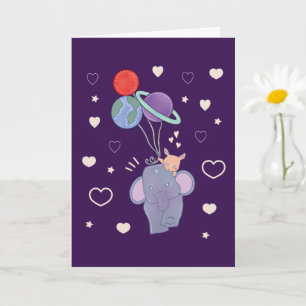 Carte Élément et Lapin Montgolfière spatiale Fantaisis