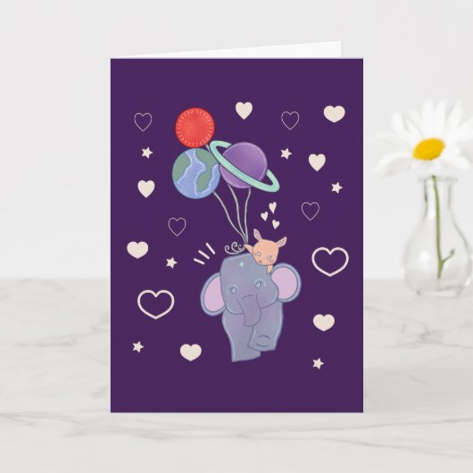 Carte Élément et Lapin Montgolfière spatiale | Fantaisis (Petite plante)