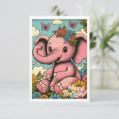 Carte Éléphant 1er anniversaire Vintage Boho (Debout devant)