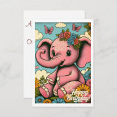 Carte Éléphant 1er anniversaire Vintage Boho (Devant / Derrière)