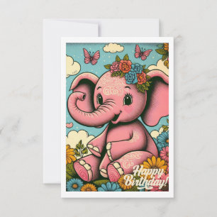 Carte Éléphant 1er anniversaire Vintage Boho