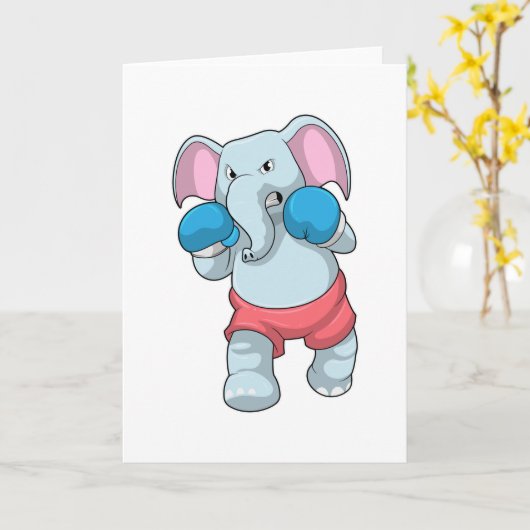 Carte Éléphant à la boxe avec des gants de boxe (Fleur jaune)
