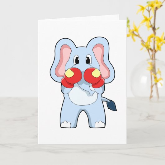 Carte Éléphant à la boxe avec gants de boxe (Fleur jaune)