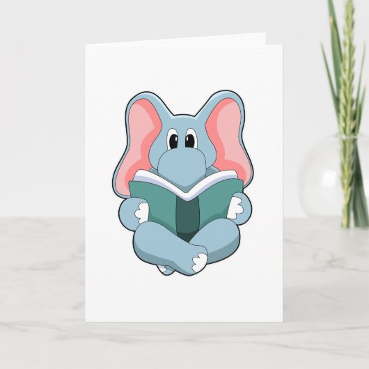 Carte Éléphant à la lecture avec un livre (Devant)