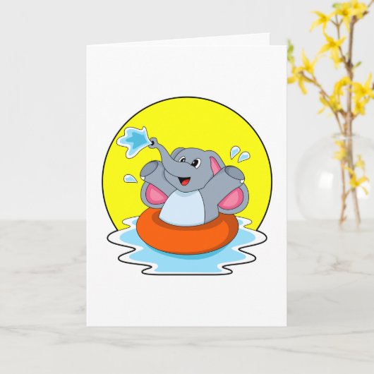 Carte Eléphant à nager avec Lifebuoy (Fleur jaune)