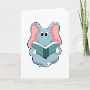 Carte Éléphant à Reading avec un livre