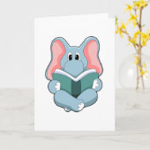 Carte Éléphant à Reading avec un livre (Fleur jaune)
