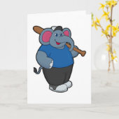Carte Éléphant au baseball avec une batte de baseball (Fleur jaune)