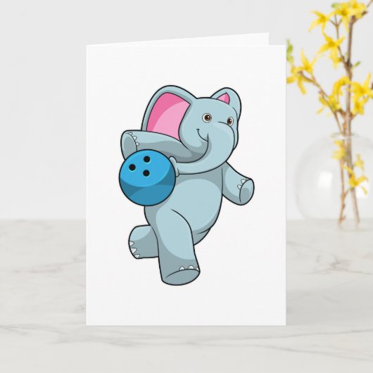 Carte Éléphant au bowling avec boule de bowling (Fleur jaune)