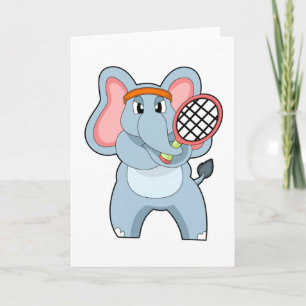 Carte Elephant au Tennis avec raquette de tennis