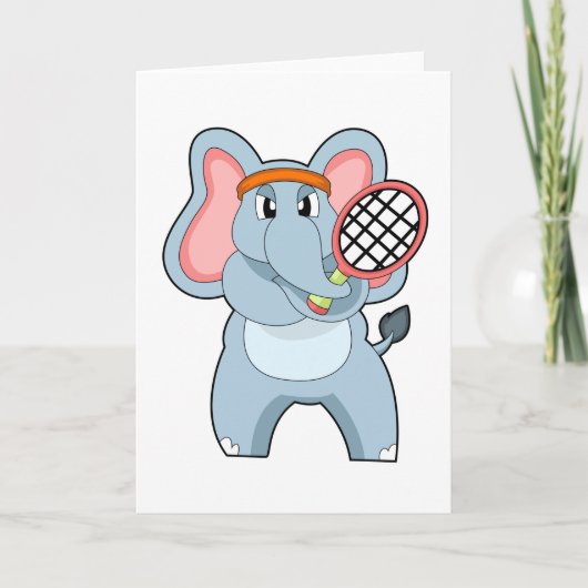 Carte Éléphant au tennis avec une raquette de tennis (Devant)
