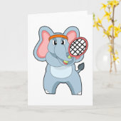 Carte Éléphant au tennis avec une raquette de tennis (Fleur jaune)