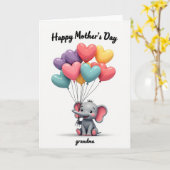 Carte éléphant aux ballons pastel (Fleur jaune)