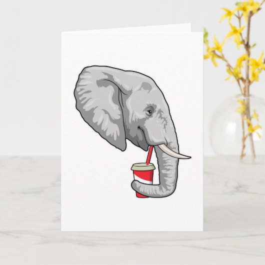 Carte Éléphant avec boisson (Fleur jaune)