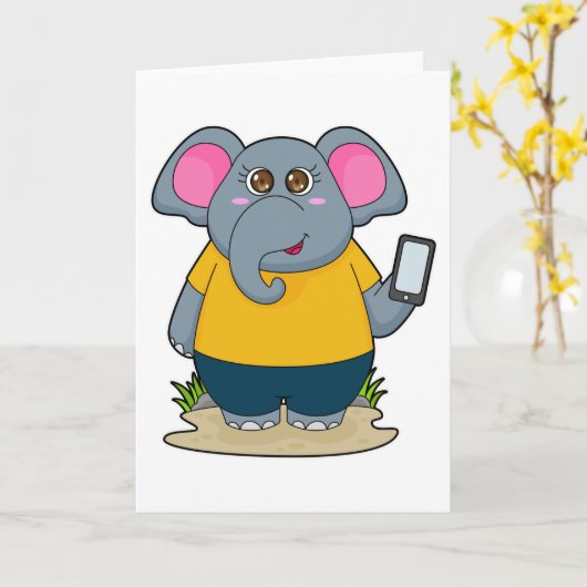 Carte Éléphant avec mobile (Fleur jaune)