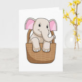 Carte Éléphant avec panier (Fleur jaune)
