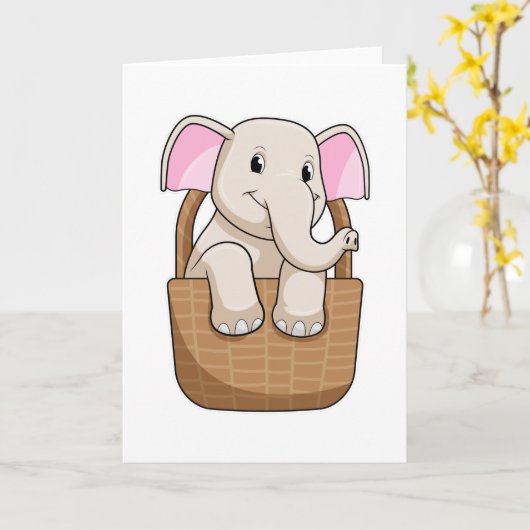 Carte Éléphant avec panier (Fleur jaune)