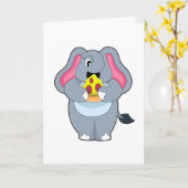 Carte Éléphant avec Pizza (Fleur jaune)