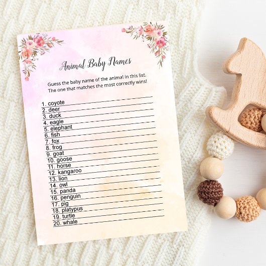 Carte Elephant Baby shower Animal Baby Names