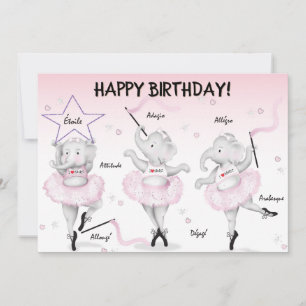 Carte Éléphant Ballerine Anniversaire 