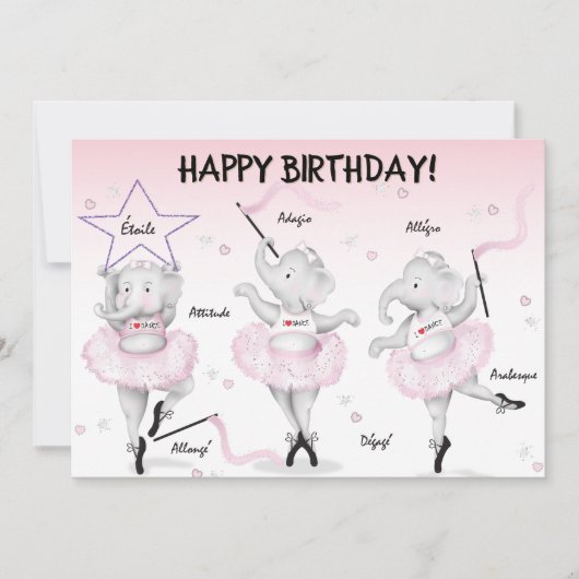 Carte Éléphant Ballerine Anniversaire (Devant)