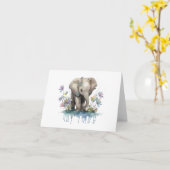 Carte Eléphant bébé avec eau et fleurs BLANC (Fleur jaune)
