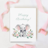 Carte Eléphant Bébé avec pivoines et ballons Anniversair