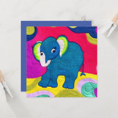Carte Eléphant Bébé Bleu Cute - Design Quilt (Devant/Arrière en situation)