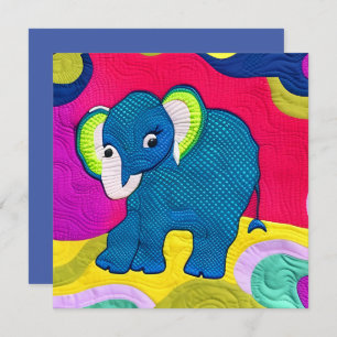 Carte Eléphant Bébé Bleu Cute - Design Quilt