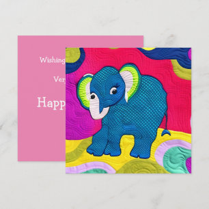 Carte Eléphant Bébé Bleu Cute - Design Quilt