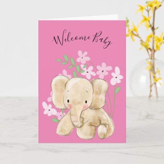 Carte Eléphant Bébé En Fleurs Nouveau-né (Fleur jaune)