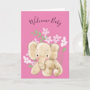 Carte Eléphant Bébé En Fleurs Nouveau-né