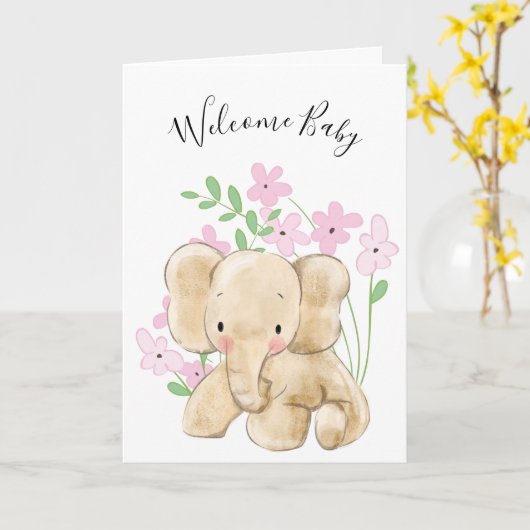 Carte Eléphant Bébé En Fleurs Nouveau-né (Fleur jaune)
