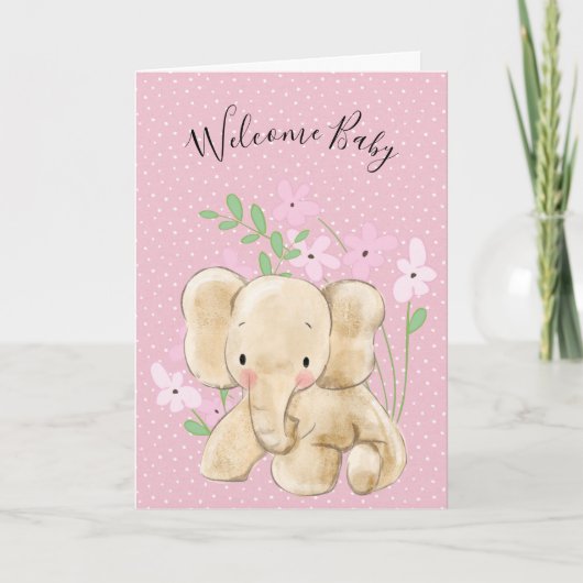 Carte Eléphant bébé en fleurs pour nouveau-né (Devant)