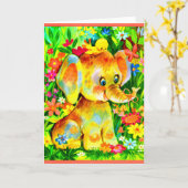 Carte éléphant bébé et oiseau (Fleur jaune)